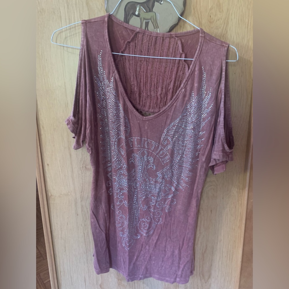 Affliction cold shoulder shirt